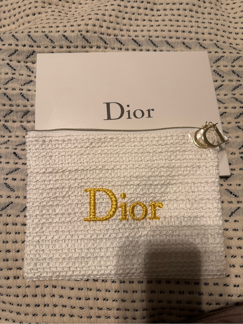 Dior beauty White & Gold Embroidered Zip Pouch bag